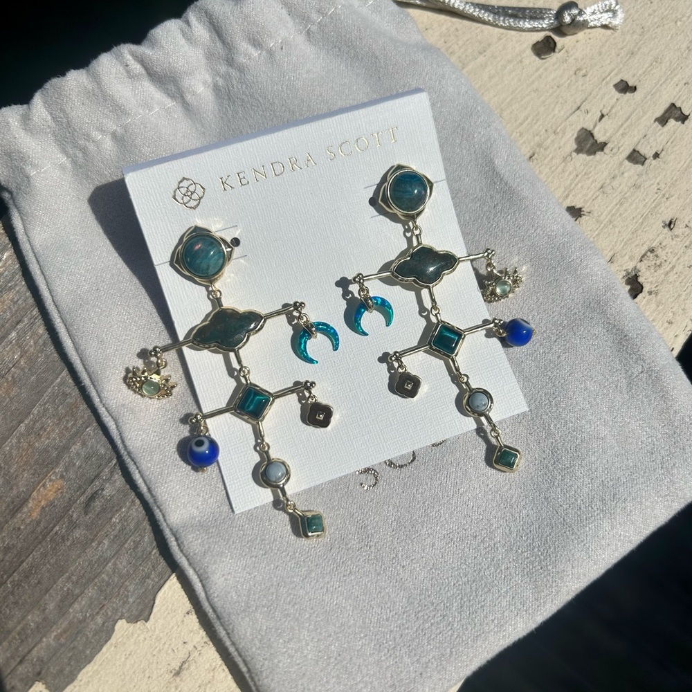 Kendra Scott Gemma Gold Statement Earrings in Teal Mix